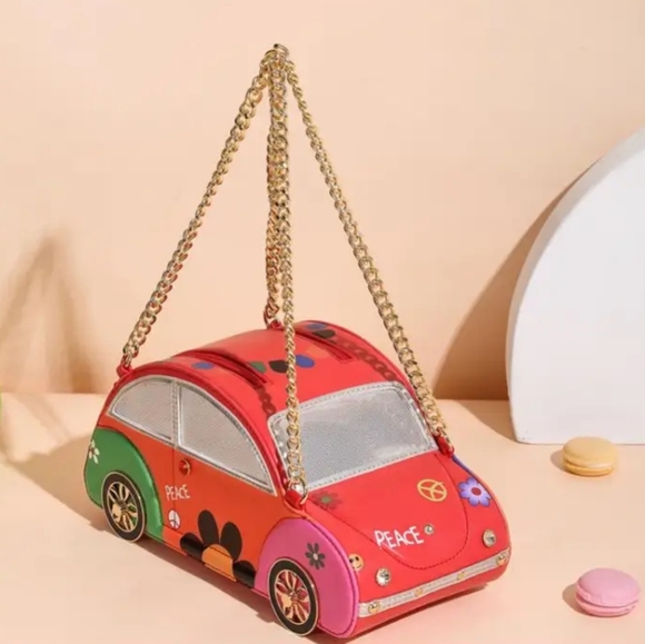 Cartoon Car Shaped Bag, Creative Chain Shoulder Bag, Funny Colorblock Novelty Ha - Picture 6 of 8